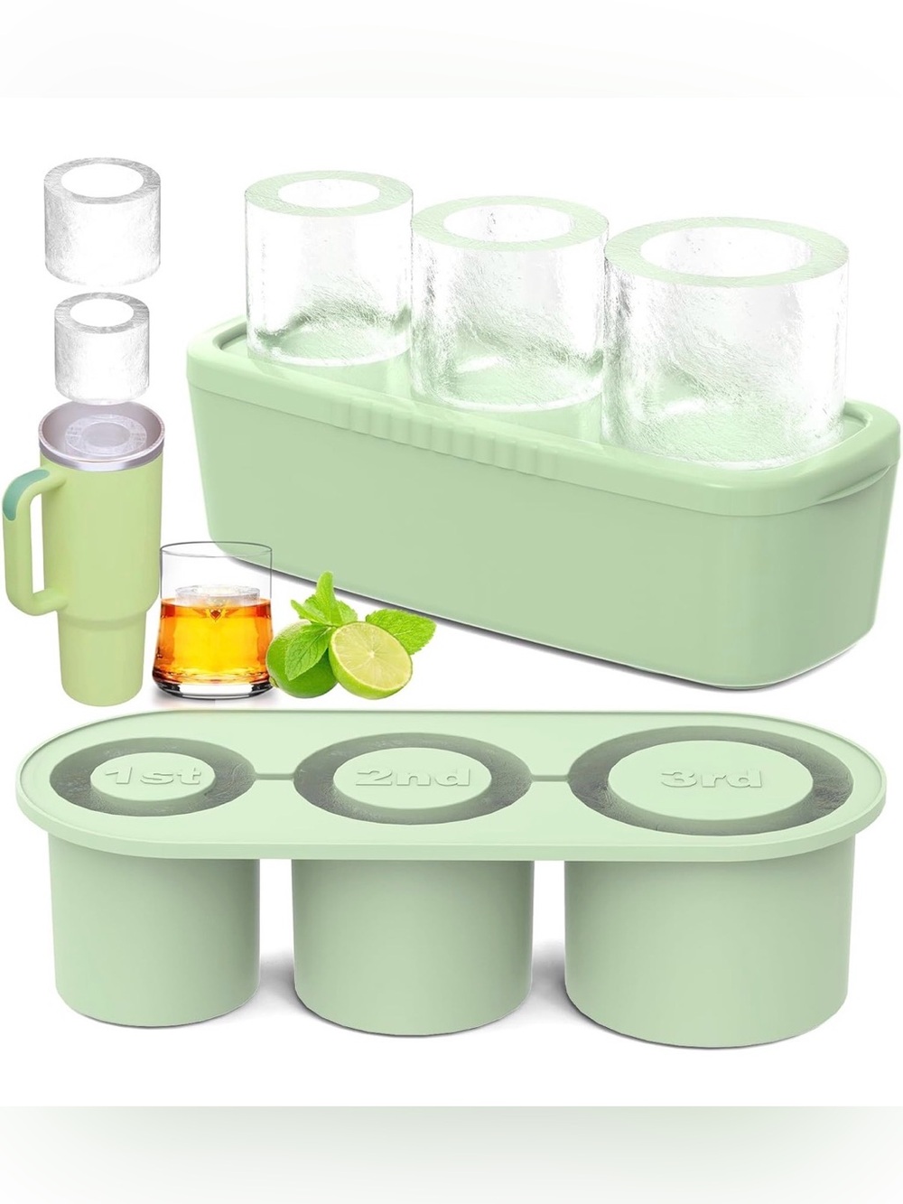 Triple Shot Silicone Ice Molds - Mint Green
